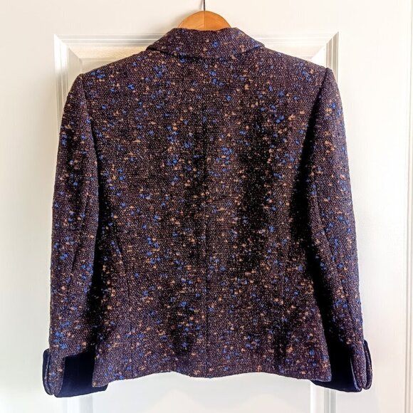 Louis Feraud Brown Blue Tweed Velvet Blazer - Picture 3 of 7